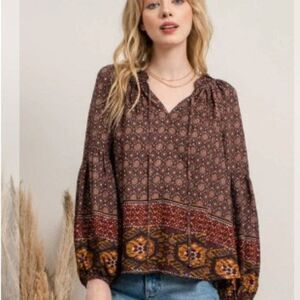 Blu Pepper Boho Blouse Womens Small Pullover Peasant Festival Top